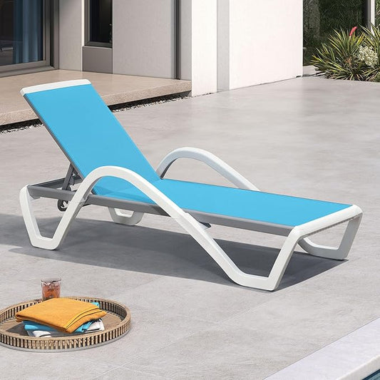 PURPLE LEAF Patio Chaise Lounge Chair with Armrests Outside Aluminum Plastic Stackable Tanning Chairs for Pool Sunbathing Beach Deck Outdoor Lounger, Turquoise Blue