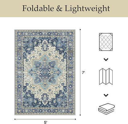 GENIMO Outdoor & Indoor Area Rug 10'x14', Waterproof, Non-Shedding, Easy Cleaning, Boho Mat for Patio, Living Room, Balcony, Dining Room, RV, Deck, Bedroom, Camping, Outside Carpet,Center Blue