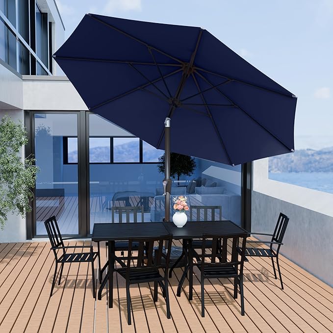 PatioKingdom 10FT Patio Umbrella with Push Button Tilt and Crank, Outdoor Market Umbrella with 8 Fiberglass Ribs, UV Protection Table Umbrella for Pool,Backyard,Garden,Deck(Navy, 10FT)