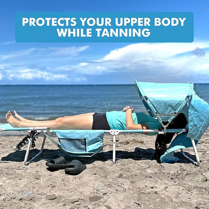 Oversized Extra Wide Tanning Chair with Sun Canopy Face Hole Padded Adjustable Washable, Heavy Duty Layout Folding Lounge Chair for Outside Beach Reading Sunbathing, UPF 50+, XL, Plus Size, 330 LBS