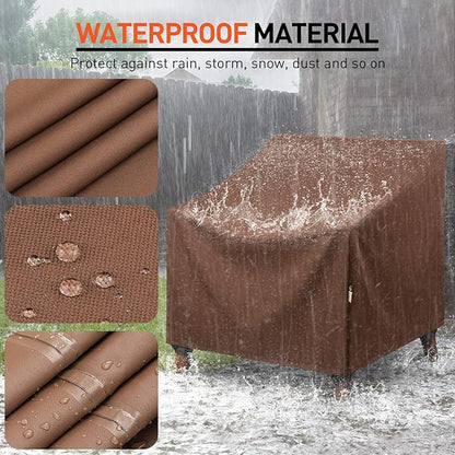 Arcedo Patio Outdoor Chair Covers Waterproof, Heavy Duty Patio Furniture Covers for Lounge Chairs, Deep Seat Cover for Lawn Garden, All Weather Protection, 33"W x 34"D x 30"H, 2 Pack, Brown