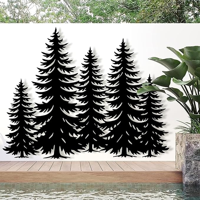 Metal Pine Tree Wall Art - Nature Decor, Wall Hanging for Christmas, Nature Lover Gift - 30"W x 23"H / 75 x 59 cm