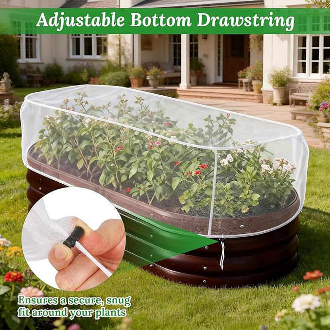 2 Pack Garden Netting for Raised Beds, 4.3x2FT Durable Ultra Fine Mesh Plant Covers with Drawstring to Keep Small Animals Pest Out,Raised Bed Bird Barrier Screen for Protecting Fruits Vegetables Crops
