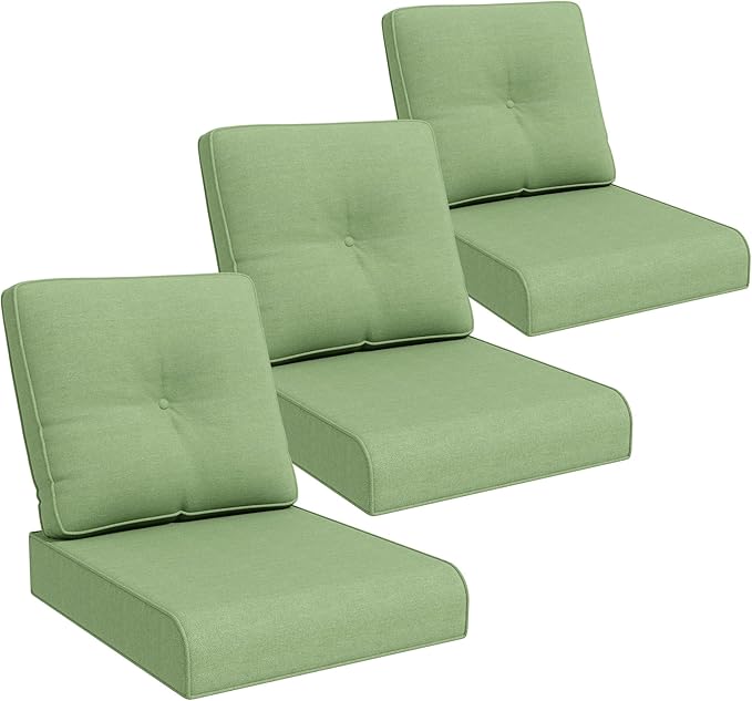 Joyside Outdoor Chair Cushions Set, 22x25/22x24 Inch Patio Furniture Deep Seat Cushions, Water Resistant & Thick Cushion, Outdoor Replacement Cushions for Seat and Sofa (Green, 3 Set)