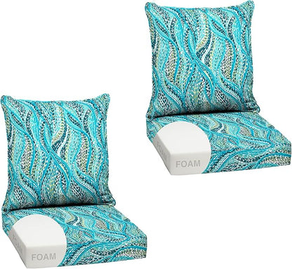 Arden Outdoor Foam Deep Seat Cushion Set (2-Pack), 24x24, Premium High-Density Foam, Never Flattens, Weather-Proof for Patio Chair Sofa Couch, Teal Ariel