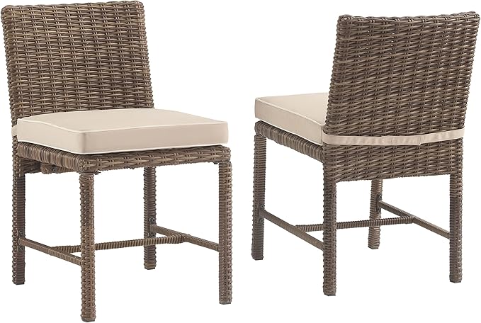 Crosley Furniture Bradenton 2-Piece Outdoor Chair Set, Wicker Dining Patio Chairs for Deck, Backyard, Weathered Brown with Sand Cushions