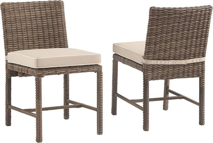 Crosley Furniture Bradenton 2-Piece Outdoor Chair Set, Wicker Dining Patio Chairs for Deck, Backyard, Weathered Brown with Sand Cushions