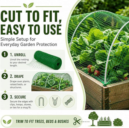 Garden Netting, 13 x 20 FT Bird Netting for Garden Plant Protection, Reusable Fine Mesh for Fruit Trees, Vegetable Plants, Blueberry Bushes, Raised Beds, Chicken Coop (13x20ft)
