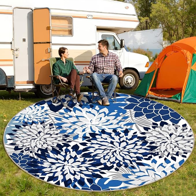 ZonLi Colorful Outdoor Rug 6x6Ft Waterproof Multicolored Indoor Area Rug Washable Outdoor Patio Rugs Tropical Floral Non Slip Outdoor Carpet for Living Room, Pool,Backyard,Deck,Camping