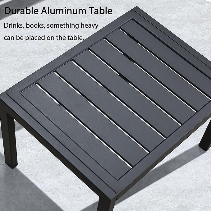 PURPLE LEAF Patio Chaise Lounge Set Outdoor Beach Pool Sunbathing Lawn Lounger Recliner Outside Tanning Chairs with Arm for All Weather Side Table Included Navy Blue