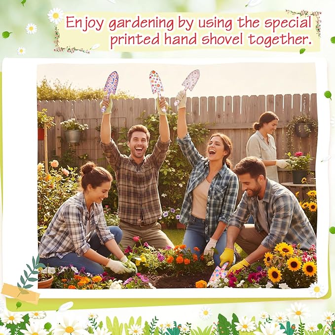 24 Pcs Floral Garden Shovels Bulk Gardening Gift for Women Heavy Duty Garden Tools Floral Hand Shovel for Mom Employees Birthday Thank You Gifts (Pink Daisy)