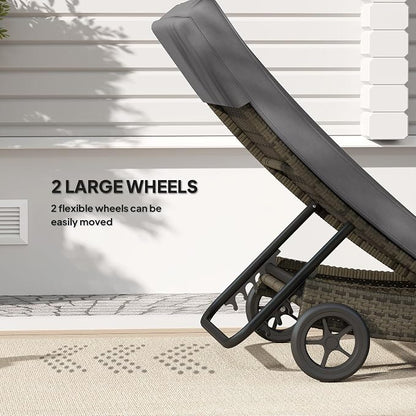 Outsunny Wicker Chaise Lounge Chair Outdoor with Wheels & Cushion, PE Rattan Patio Lounge Chair with 5-Level Adjustable Backrest for Poolside, Garden, Gray