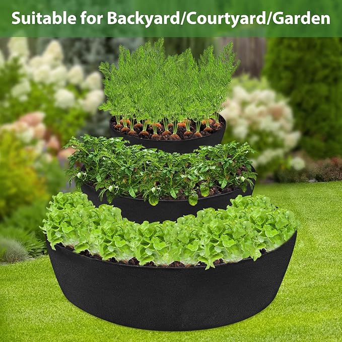 Wenfan 3 Tiered Strawberry Planter Non-Woven Fabric Raised Garden Bed Stackable Strawberry Planter Bag Felt Raised Container for Growing Vegetables Herb Plant, 8 Inch Deep, Round