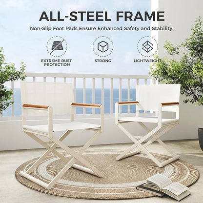 Grand patio Extra-Wide 4-Pack Directors Chairs, Folding Dining Chair Set of 4 with Sling and Woodgrain Armrests, Outdoor, Apricot