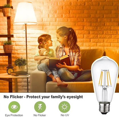 HESSION Vintage LED Edison Bulb,6 Pack 4W Equivalent 40W Medium E26 400LM Warm White 2700K Led Bulbs, Dimmable Light Bulbs, ST58 Antique LED Filament Bulbs, Clear Glass Style for Home