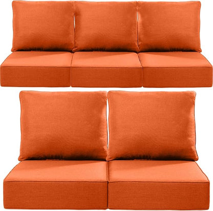 Luxury 24x24x6 Inch Outdoor Cushions for 5 Peice Patio Furniture Set - Set of 5 Water-Resistant Pillow for Dining Rocking Swivel Chairs Loveseat Couch Sectional Sofa - Orange