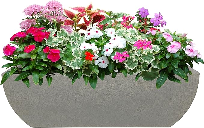31.5" Wide Planter | Eco-Friendly Large Planter for Indoor or Outdoor Deck/Porch | Durable All-Weather Use Modern Pot for Shrubs, Flowers, Plants - Stone Granite