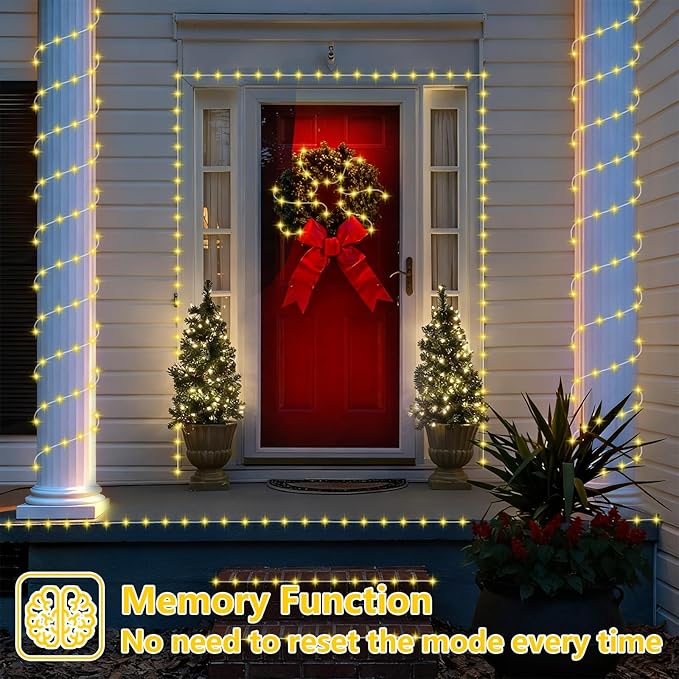 YEGUO Solar Christmas Lights Outdoor Waterproof, 2 Packs Each 33ft 100 LED Rope Lights, 8 Modes Fairy String Lights in Clear Thin Tube for Camping Fence Patio Garden Trampoline Deck(Warm White)