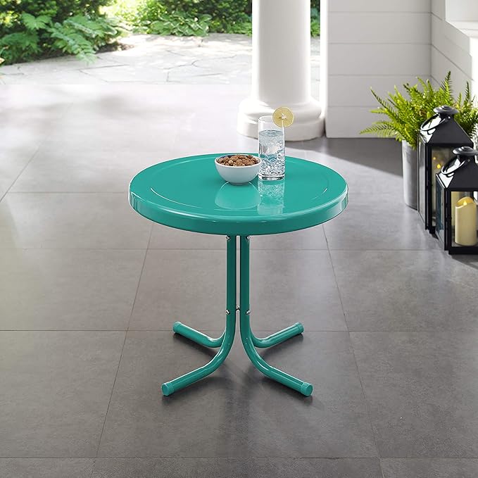 Crosley Furniture Griffith Weather Resistant Retro Metal Outdoor Side Table for Patio, Deck, Porch, Turquoise