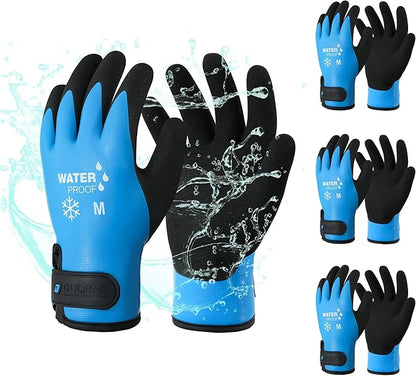 DULFINE 100% Waterproof Winter Work Gloves for Men and Women,Foam Latex Coated and Thermal Insulated Gloves for Cold Weather