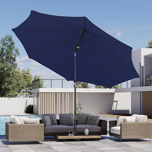 Kingdura 10FT Outdoor Patio Umbrella, Market Table Umbrella with Push Button Tilt and Crank, 8 Sturdy Fiberglass Ribs, UV Protection for Pool, Lawn, Deck, Backyard, Garden (Navy blue)