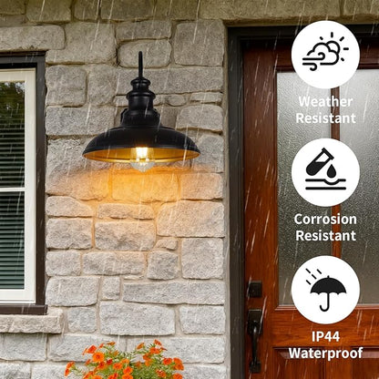 Dusk to Dawn Sensor Outdoor Barn Lights with GFCI Outlet, Farmhouse Outdoor Wall Sconces, Rustic Exterior Lighting Fixture, Industrial Wall Lantern for Porch Garage Patio,STRZ034-2W BK