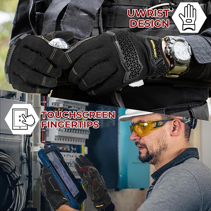 HANDLANDY Work Gloves for Men & Women, Utility Mechanic Working Gloves Touch Screen, Flexible Gardening Gloves for Yard