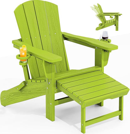 KINGYES Folding Adjustable Adirondack Chair with Ottoman, Apple