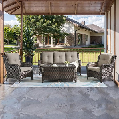 HUMMUH Outdoor Furniture 6 Pieces Patio Furniture Set Wicker Outdoor Sectional Sofa with 2 Patio Chairs,Ottomans,Coffee Table…
