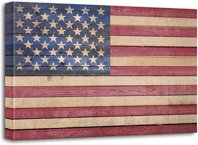 Berlun American Flag Wall Decor - Vintage Patriotic USA Flag Canvas Wall Art for Indoor Rustic Farmhouse Home Decor, 4th of July Independence Day Decoration, for Veterans Day AL-12 ﻿