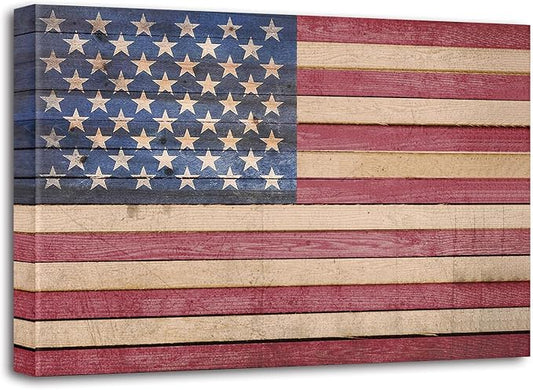 Berlun American Flag Wall Decor - Vintage Patriotic USA Flag Canvas Wall Art for Indoor Rustic Farmhouse Home Decor, 4th of July Independence Day Decoration, for Veterans Day AL-12 ﻿