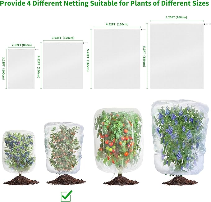 afzdby Garden Mesh Netting with Drawstring,Plants Cover Protection from Anti Birds,Bugs,Cicadas,and Insects-Pest Barrier Bag for Blueberry Bushes,Citrus,Tomatoes,Vegetables,Fruit Tree and Orange