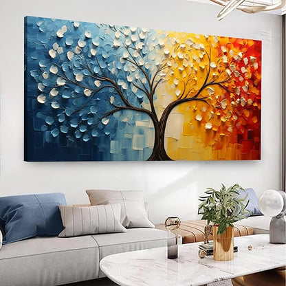 Colorful Tree of Life Wall Art for Living Room Blue and Orange Tree Picture Large Artwork Office Bedroom Canvas Prints Size 24x48