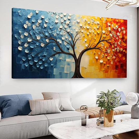 Colorful Tree of Life Wall Art for Living Room Blue and Orange Tree Picture Large Artwork Office Bedroom Canvas Prints Size 29x58