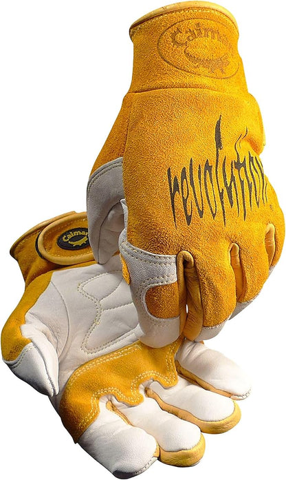 Caiman Genuine Top Cow Grain Leather Velcro� RevolutionTM Gloves (Large/Yellow)