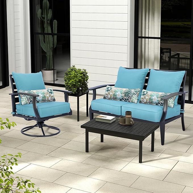 Aoodor Outdoor Chair Cushion, 23 x 26 Inch Water-Resistant, Fade-Resistant Olefin Fabric Patio Seat Cushions with Removable Cover and Adjustable Straps for Outdoor Furniture, Set of 2, Teal