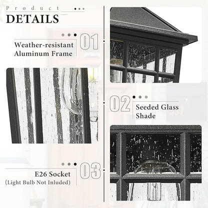Darkaway Outdoor Wall Lights for House, Exterior Lighting Fixtures Wall Mount Outdoor Porch Lights Waterproof Black Outdoor Sconce Lights with Seeded Glass for Patio Hallway Garage