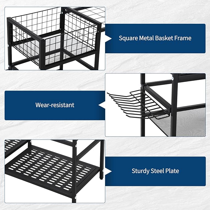 CuisinSmart Garden Tool Organizer With Basket,3 Tier Yard Storage Rack,With 6 Shelves,Heavy Duty Holder With 35 Long-Handled Slots for Yard Shed and Lawn