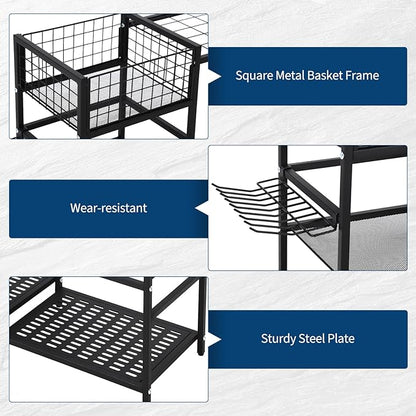 CuisinSmart Garden Tool Organizer With Basket,3 Tier Yard Storage Rack,With 6 Shelves,Heavy Duty Holder With 35 Long-Handled Slots for Yard Shed and Lawn