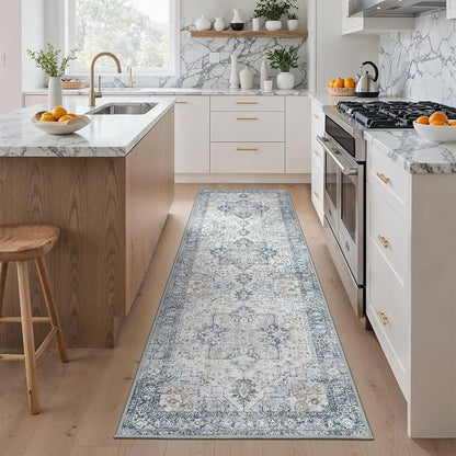 GENIMO Outdoor & Indoor Runner Rug 2'x5', Waterproof, Non-Shedding, Easy Cleaning, Boho Mat for Patio, Kitchen, Balcony, Bath Room, Deck, Bedroom, Camping, Outside Carpet,Blue