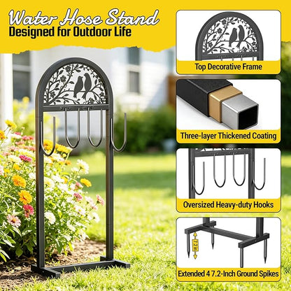 YQSLYSF 2 Pack Water Hose Stand Freestanding, Heavy Duty Garden Hose Holder Storage Rack for Outside