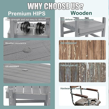 51" 2-Person Outdoor Bench, Weatherproof HIPS Patio Dining Bench Holds up to 800LBS, Poly Lumber Garden Bench with Wood Grains for Porch, Garden, Deck, Entryway, Grey