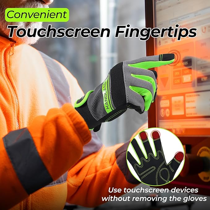 HANDLANDY Work Gloves for Men & Women, Utility Mechanic Working Gloves Touch Screen, Flexible Gardening Gloves for Yard