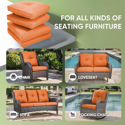 Outdoor Chair Cushion Set of 2, Water-repellent Outdoor Seat Cushions 25x22 , Patio Chair Cushions for Outdoor Furniture, Couch Cushion Replacement, Include 2 Back & 2 Seat Cushions, Button/Orange