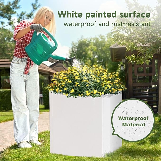 Steel Planter Box-20"x20"x20"-Large Square Planter Box-Outdoor Indoor-White Metal Planter Box Cube Steel Planters Heavy Duty Commercial Residential for Porch Patio Home Garden Hotel