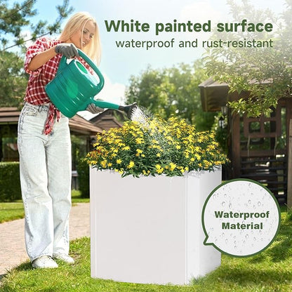 Steel Planter Box-20"x20"x20"-Large Square Planter Box-Outdoor Indoor-White Metal Planter Box Cube Steel Planters Heavy Duty Commercial Residential for Porch Patio Home Garden Hotel