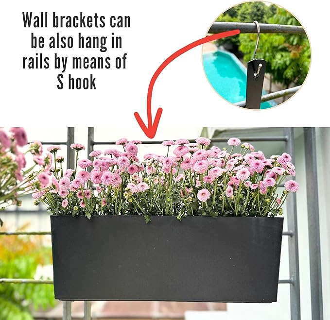 LaLaGreen Wall Hanging Planter Outdoor (4 Pack, 20 Inch) Wall Mounted Self Watering System Window Boxes with Bracket, Black Rectangular Plant Pot Flower Box Container Indoor Modern Herb Kitchen Decor