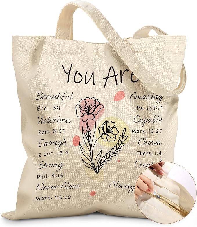 Miss Adola Canvas Tote Bag for Women – Aesthetic Canvas Bag with Zipper Cute Stylish Reusable Shoulder Totes for Shopping Work Daily Vacation, Purple Flower Bible