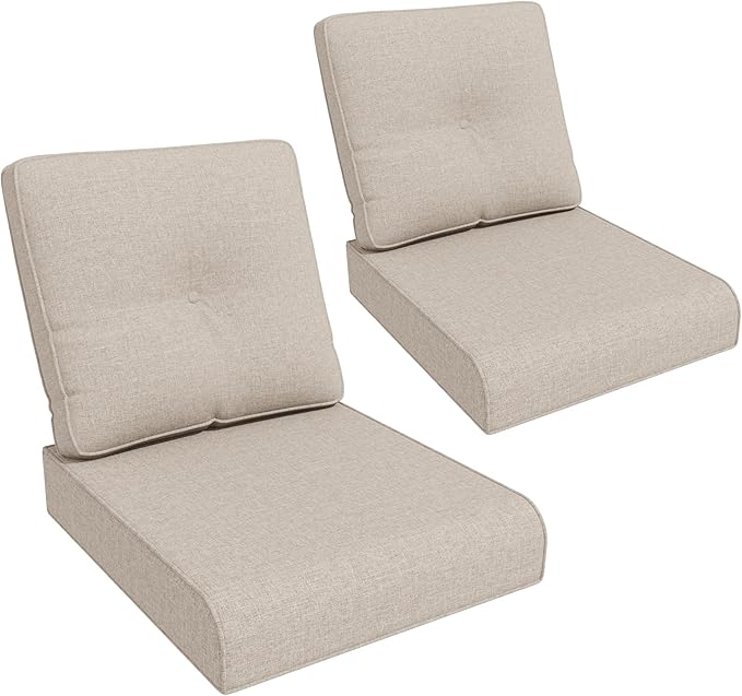 Outdoor Chair Cushions Set for Patio Furniture, 22x25/22x24 Inch, Waterproof & Fade Resistant Patio Chair Cushions, Thick Patio Furniture Cushion for Chair, Sofa, and Couch (Beige, 2 Set)