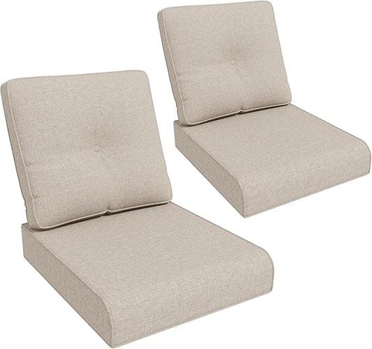 Outdoor Chair Cushions Set for Patio Furniture, 22x25/22x24 Inch, Waterproof & Fade Resistant Patio Chair Cushions, Thick Patio Furniture Cushion for Chair, Sofa, and Couch (Beige, 2 Set)